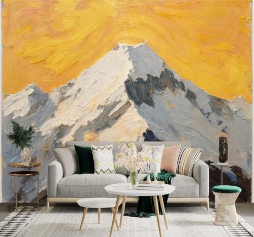 XLMING Dibujo A Mano Montañas Nevadas Picos Amanecer Dorado Texturas 3D Papel Pintado Pared Premium Textura Seda Estudio Comedor Vinilos Dormitorio Sofás TV Cocina-350cm×256cm
