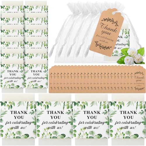 Mtlee YNY-MTLEE-1168 50 Set Greenery Baby Shower Favors 50 Soaps 50 Thank You Tags 50 Organza Bags Spring Sage Green Themed Gifts cover