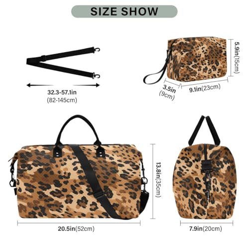 Brown Leopard Print Color Travel Duffle Bag Gym Bag Weekender Bags with Toiletry Bag Travel Trip Tote Bag3