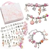 pulsera plata oro rosa JUEGO COMPLETO PARA HACER PULSERAS: Este nuevo kit de joyería romántica incluye 20 cuentas de metal, 20 colgantes y 20 cuentas en rosa, 3 collares plateados, 1 caja de regalo rosa. Haz un collar hermoso y único para ti.
