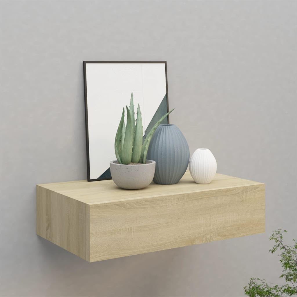 YUANCHUTOP Floating Shelf for Wall Storage, Wall Mounted Bathroom Shelf with Drawer, Modern Wall Shelves for Bedroom, Living Room, Kitchen, Wall Decor, Plants, Books (Brown)