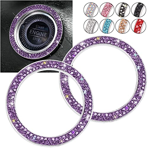 Image of ToBeQueen Purple Car Bling Ring, Diamond Rhinestone Push Start Emblem Sticker, Interior Crystal Car Decor,Bling Car Accessories(Purple)