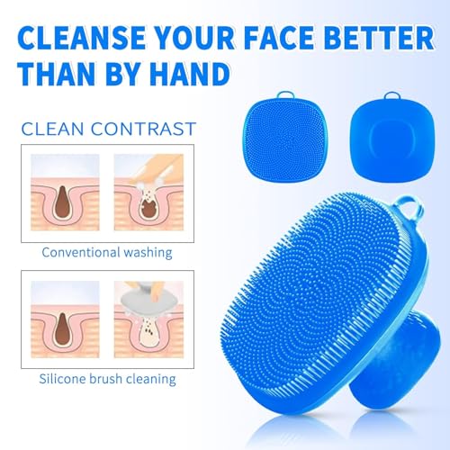 Image of VWMYQ Face Scrubber, Silicone Face Scrubber for Men, Gentle Exfoliator Pad & Massager, Facial Cleansing /Wash Brush - Removes Dead & Dry Skin (Blue, Square)