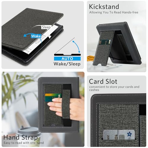 Image of CoBak Stand Case for 7 inch Kindle Paperwhite 12th Gen 2024 and Kindle Colorsoft with Hand Strap - Compatible with iPhone MagSafe, for Samsung /Belkin /Anker Wireless Charging Pads, Durable, Auto Sleep Wake