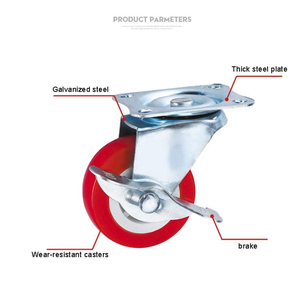 1,5-Zoll-Möbelrollen, drehbare Räder mit Bremse, universell, geräuschlos, 2 Zoll, 50 mm, 50 kg pro Rad, Trolley-Gerüst-Transportrollen für Garten-Blumentopf-Basis, Rot, 8 Stück