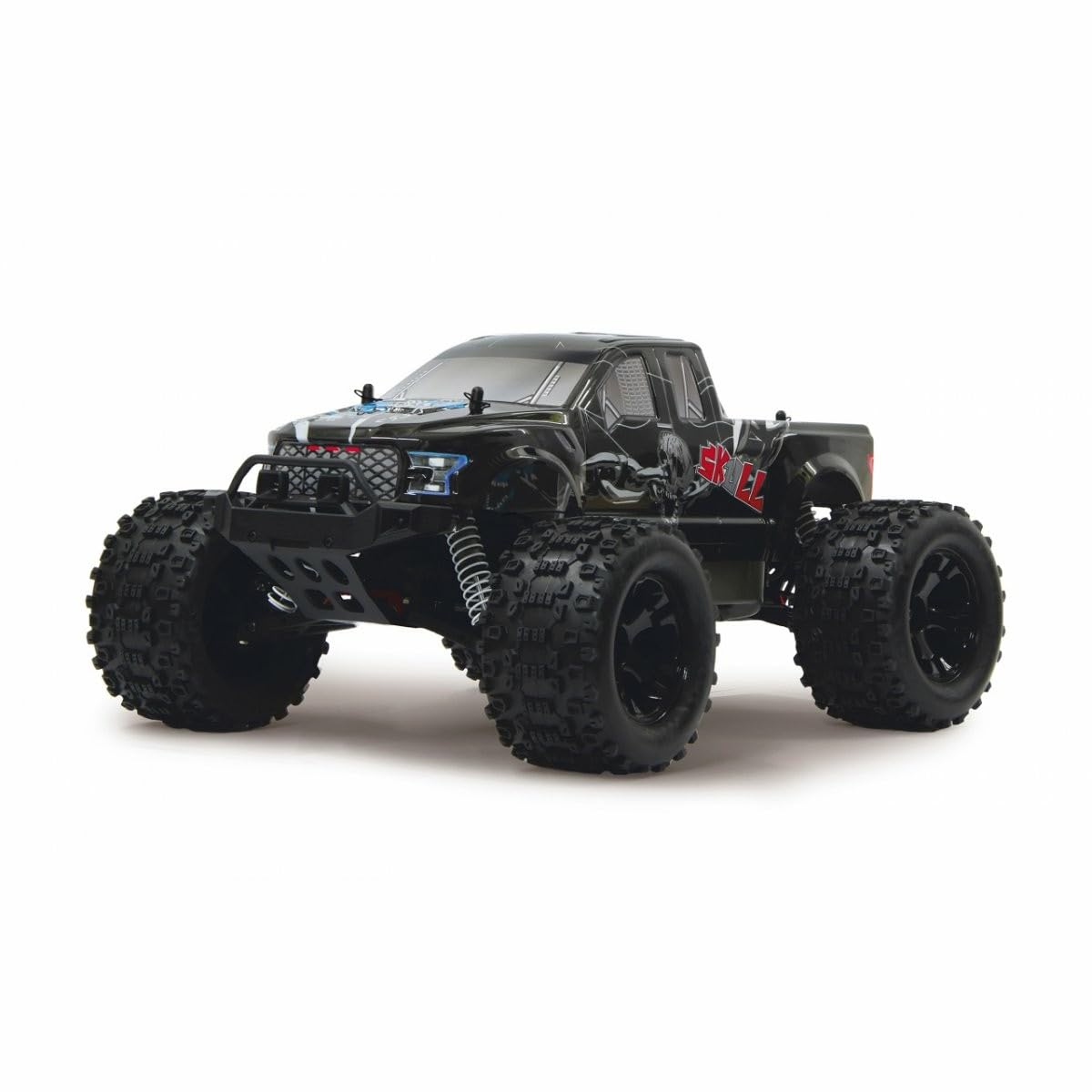 Jamara 059735 - Skull Monstertruck 4WD 1:10 NiMh 2,4GHz – Multigiocatore, Trazione integrale con differenziali in acciaio, Resistente agli schizzi d´acqua, Telaio rinforzato in alluminio