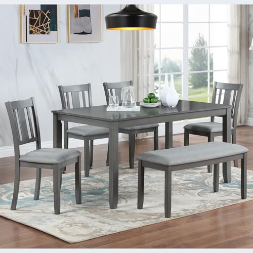 KEIKI 6-Piece Standard Height Dining Table Set with Rectangular Table,