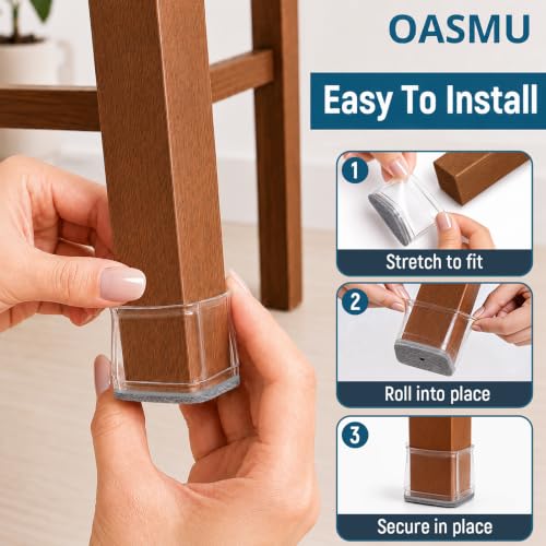 Image of OASMU 32 Pcs Chair Leg Floor Protectors for Hardwood Floors Square XL | Chair Leg Caps with Felt Pads, Noise Reduction & Anti Scratch Furniture Feet Covers, Fit Legs 1-5 /8 inch to 2 inch Side Length