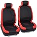 Venice Car Seat Covers w/Vinyl Trim Floor Mats - Striped Red Accent on Black Cloth