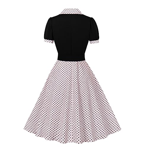 Image of 1950s Dresses for Women Vintage Rockabilly Retro Short Sleeve Tie Midi Dress Cocktail Party Evening Prom Gown