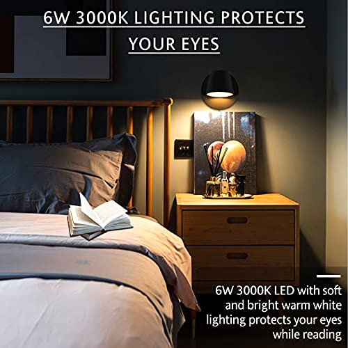 LUSTORM 1 Rotatable Plug in Cord Wall Lamp Black Sconce with Switch LED Lighting for Bedroom Bedside Reading Lights, Metal Wall Mounted Fixture for Living Room Warm White(Included LED) - Image 4