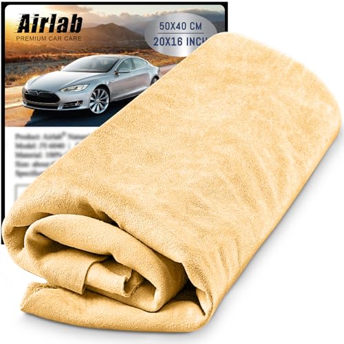 Airlab Gamuza Secado Coche 50 x 40 cm, Gamuza de Piel Natural - Sin Pelusas, Sin Rayones, Bayeta para Cuidado Exterior de Automóvil, Ventanas y Pulido de Cristales