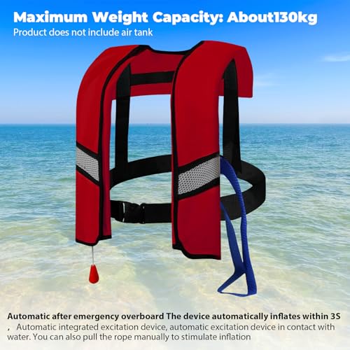 Rettungsweste für Erwachsene, automatisch, aufblasbar, mit verstellbarer Schnalle, mit reflektierenden Streifen und Pfeife, Schwimmwesten, Wassersport, kein CO2-Gas (schwarz)