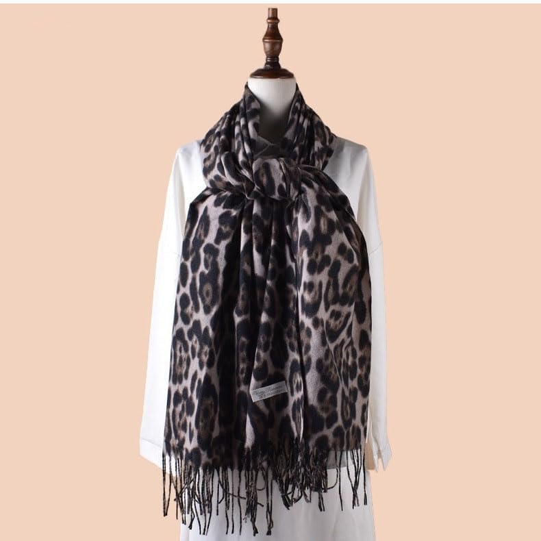 Womens Winter Scarf, Leopard Cheetah Cashmere Fringe Feel Warm Scarves for Women, Pashmina Shawls and Wraps - Image 3