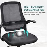 T-THREE.Adjustable ergonomic mesh swivel chair, office and study seat with lumbar support, height adjustment, 360° rotation, 90° flip-up armrests for home office(Black) - Image 6