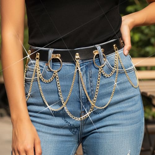 BODIY Black Leather Waist Chain Belt Gold Body Chain Punk Rave Accessories Fashion Body Jewelry for Women2