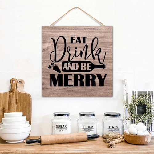 Letrero de madera Eat Drink And Be Merry para solucionar paredes vacías en baños y cocinas 4