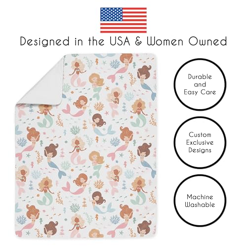Image of Sweet Jojo Designs Ocean Mermaids Girl Toddler Bedding Set Kid 5p Bed in a Bag with Comforter Blanket Pillowcase Sham Sheets Pink Teal Under the Sea Underwater Theme Fairytale Fish Colorful Coral Reef