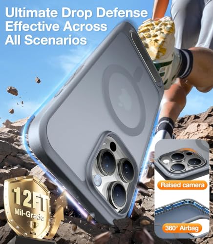 Image of Elzzi Magnetic Cover Compatible For iPhone 16 Pro Max Case with Adjustable Metal Kickstand, Compatible with Mag-Safe Translucent Matte Protective Phone Shockproof Case, Natural Titanium