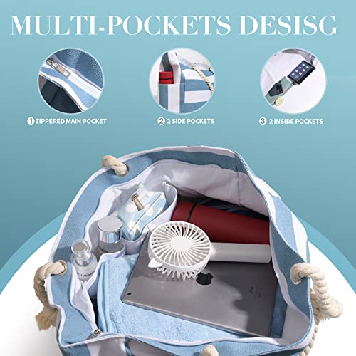 Beach Bag for Women Large Waterproof Pool Bag with Zipper, Sandproof Canvas Travel Tote Bags Gifts for Women4