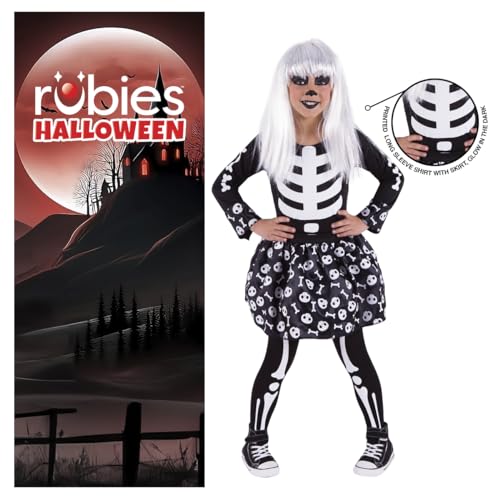 Rubies Disfraz Skeletita Glow in Dark para niñas, Camiseta y falda con medias, Brillante en la oscuridad, Esqueletos, Skeletons para cosplay y fiestas