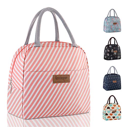 Buringer Reusable Insulated Lunch Bag Cooler Tote Box with Front Pocket Zipper Closure
