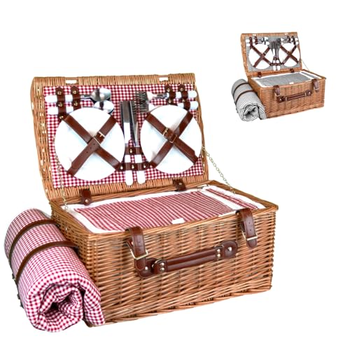 Linxor - Panier de Pique-Nique Isotherme avec Nappe et Accessoires - 4 Personnes - Plusieurs Coloris