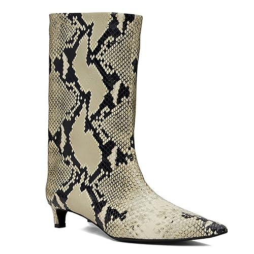MOOMMO Women Kitten Heel Calf Boots Pointed Toe Pull On Wide Calf Boots Slouch Comfort 1.5 inch Low Heel Mid Calf Dress Boots Matte Short Boots Casual Party 4-11 M US4