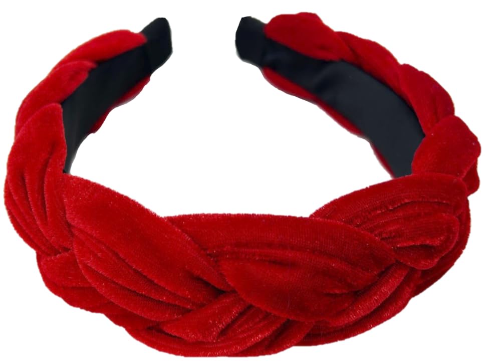 Miniatura 3 de Shimmer Anna Shine Diademas y coleteros de terciopelo rojo para mujeres y niñas, diadema de terciopelo trenzado para mujeres y niñas (diadema