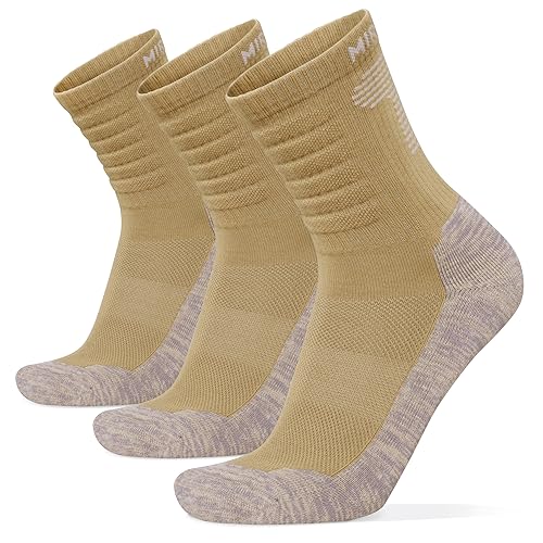 MIRMARU 3 Pairs Seamless Toe Hiking Outdoor Trail Running Trekking Moisture Wicking Cushion Crew Athletic Socks