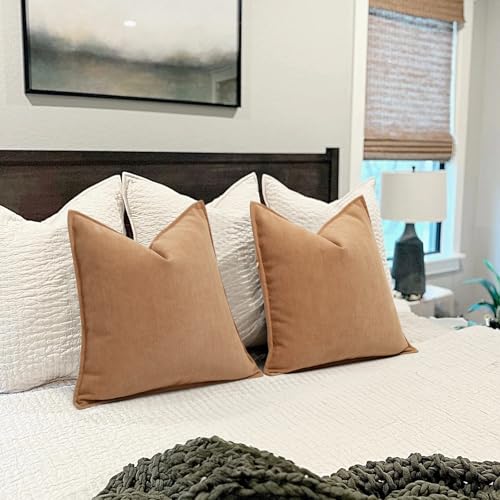 ZWJD Camel Pillow Covers 26x26 Set of 2 Chenille Throw Pillow Covers with Elegant Design Soft and Luxurious Decorative Throw Pillows for Couch, Bed, and Home Decor