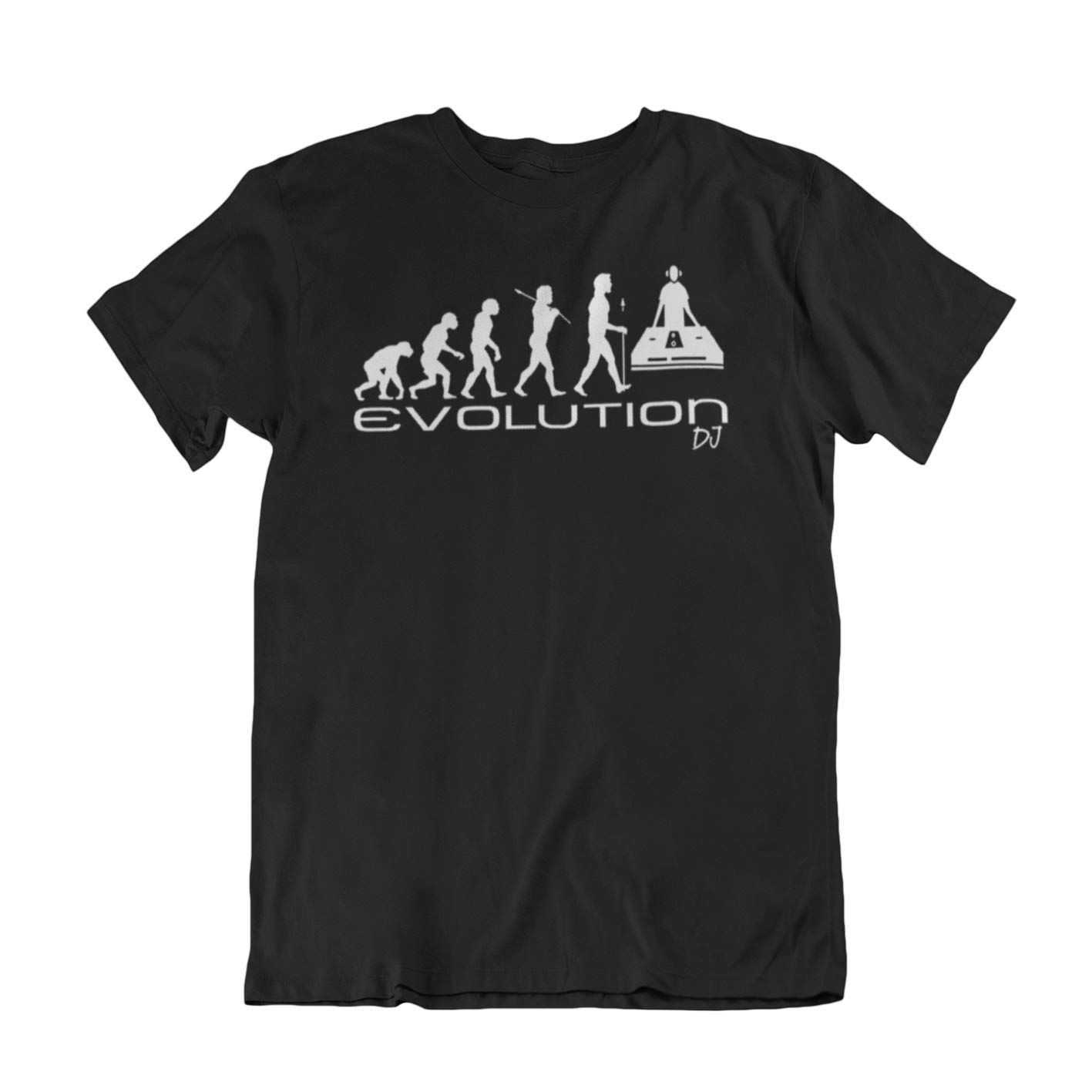 Jonny Cotton Men's Black Evolution Of A Dj - Disc Jockey Occupation Music Novelty T-Shirt (Large, )