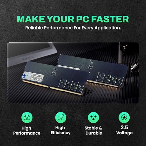 Image of EVM 32GB DDR5 Desktop RAM 5200MHz - High Performance, LongDimm, 288-Pin, 16 Chips, MAC /Intel /AMD Compatible - Ideal for Editing, Gaming, & Work from Home - 10 Years Warranty (EVMT32G5200U88P)