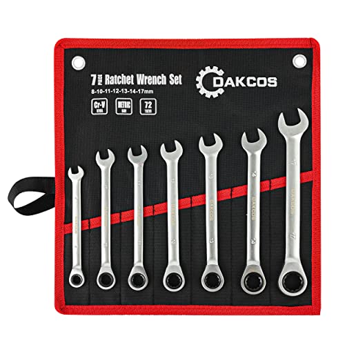 DAKCOS Juego de 7 llaves de carraca combinadas (8-17 mm) cabeza fija con bolsa de almacenamiento Cover