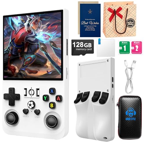 R36MAX - Console di gioco portatile retrò, schermo HD IPS da 4, sistema Linux open source, 21000+giochi precaricati, memoria da 128 GB, batteria da 4000 mAh, portatile, con carta regalo e borsa