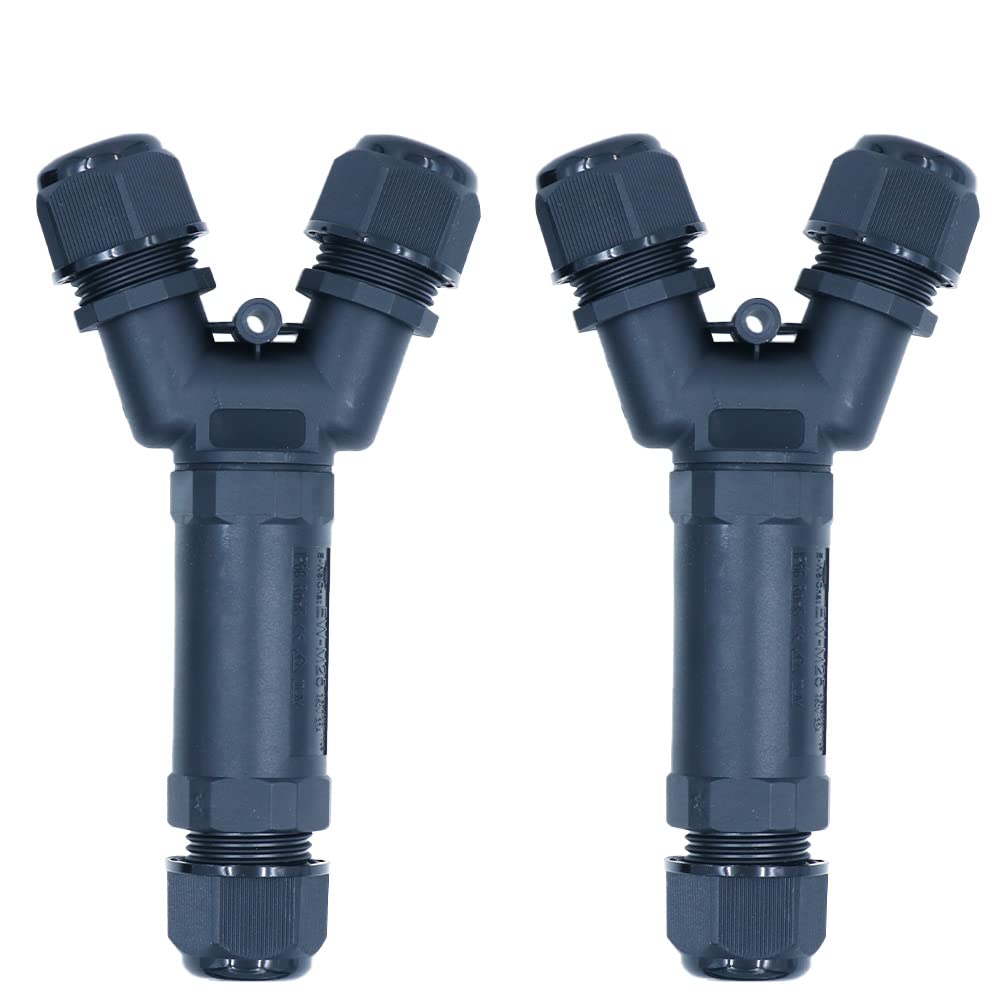ZONADAH Pack of 2 Y-Type 3-Way IP68 Waterproof Electrical Cable Wire Connector M25 450V 32A 3 Pin 5-9mm 4M Depth Outdoor Garden Lighting Wiring - Image 2