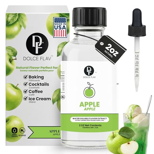 Image of Dolce Flav Natural Apple Extract - 2 oz Water-Soluble Pure Apple Flavoring Drops for Baking, Drinks & Desserts | Highly Concentrated | Sugar Free | Allergen Free | Made in USA