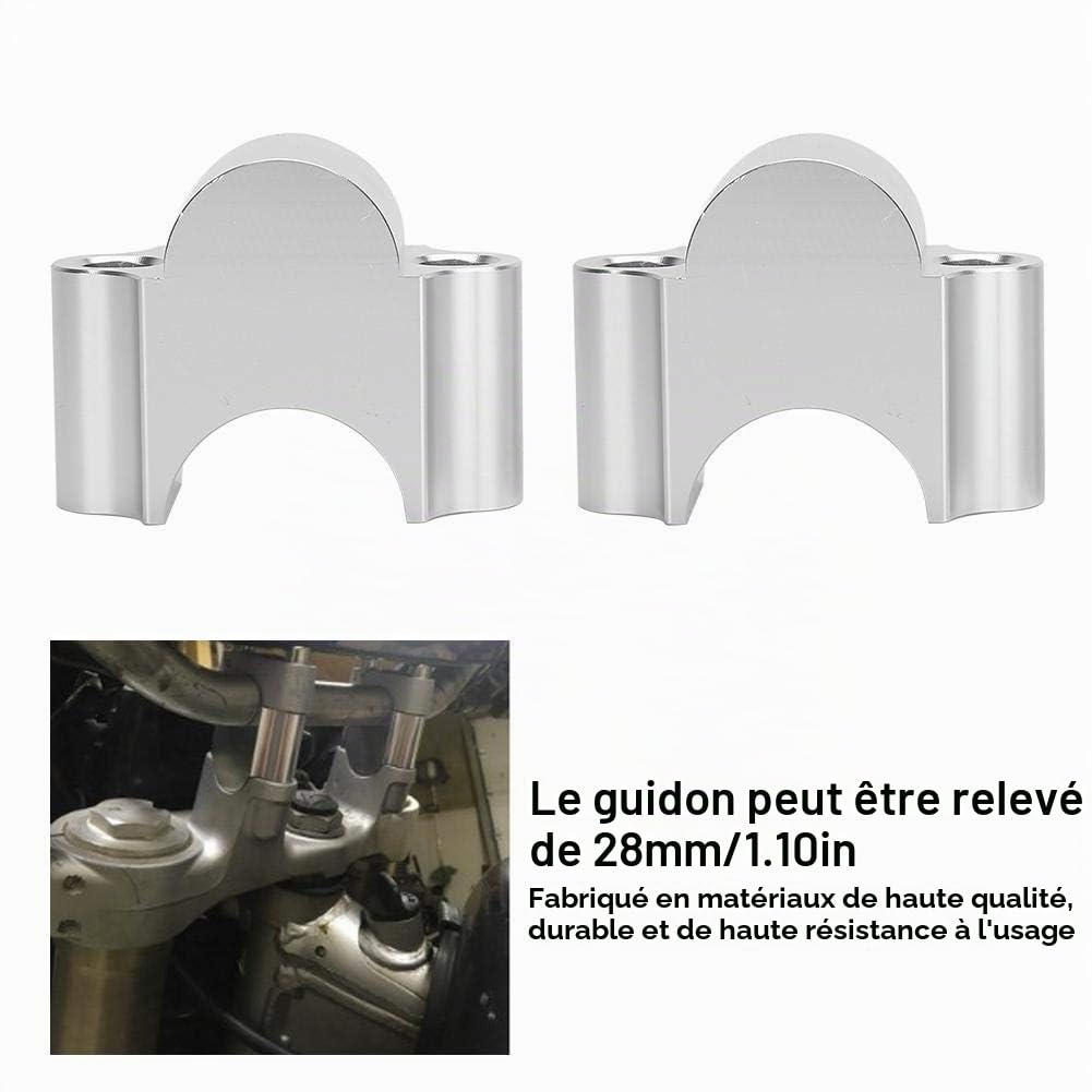Réhausseur de guidon, Qiilu 7/8in Aluminium Moto Guidon Riser, Guidon Riser Mount Clamp 28MM Hauteur Adaptateur pour Moto VTT(argent)