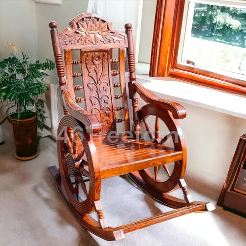Image of Handmade Wooden Rocking Chair for Adults for Home Office Bedroom Living Room Engraved Carving Hancrafted Chair for Reading /Relaxing