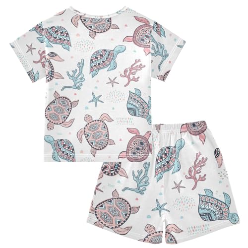 Pajama Short Sets Cute Sea Turtles Soft Cotton Summer Sleepwear 2 Piece PJS Size 5-14T2