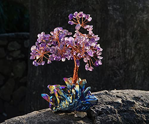 Image of Crocon Amethyst Crystals Tree with Rainbow Titanium Cluster Base Tree