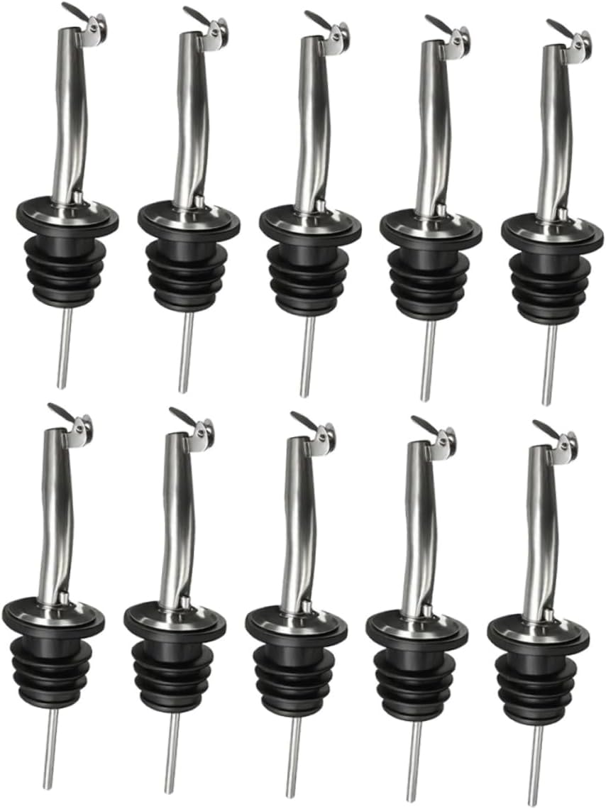 Healifty 10pcs Stainless Steel Wine Pourers Precision Oil and Liquor Dispensers for Home Use Parties Bars Automatic Closing Spouts for Olive Oil Vinegar Wine Bottles