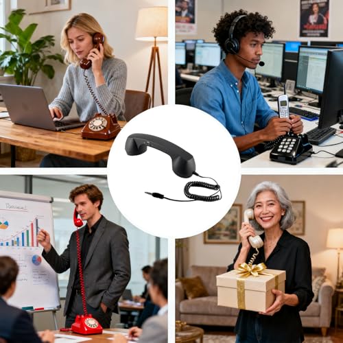 Corded Retro Handset - 3.5mm Jack Telephone for Smartphone and Computer | Plug in Desk Phone Accessory for Office Video Calls, Ergonomic Classic Handset for Everyday Communication - imagen 8