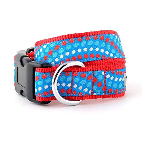 Dog Collar Adjustable - Pattern - Tidal Wave Pok-a-dots - Colors - Red,White, Blue - Size Large (15-21 inches) Patriotic Collar Easy fit Durable Safe