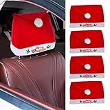 IMFENY 5pcs Christmas Car Decoration Comfort Santa Hat Car Seat Headrest Covers, Interior Xmas Car Accessories fits Most Vehicle for Christmas New Year Festival Holiday Party