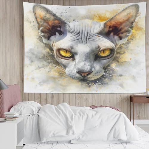 Tapisserie chat sans cheveux 3D GUYDZOOM de 180x230cm pour décoration de grand mur - 5