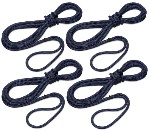 Seilflechter - Festmacher Set 14 mm Ø, 2X 6m und 2X 10m Länge, 40 cm Auge gespleißt & getakelt, Taifun Festmacherleinen, Navyblau, 3700 daN