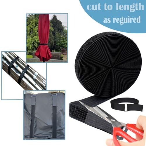 Image of 1 inch x 16ft Nylon Hook and Loop Straps with 25 Plastic Buckles。Reusable Adjustable Strips Freely Cut-to-Length Straps for Organizer or Storage Straps （Black）