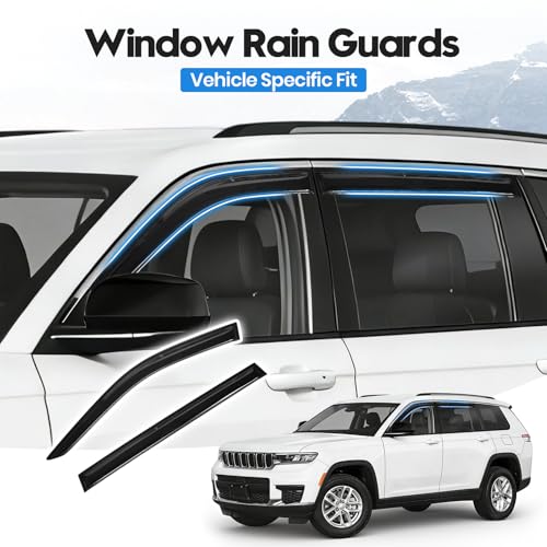 Image of Grand Cherokee L Rain Guards - Window Visors for Jeep Grand Cherokee L 2021-2025 2026, Out-Channel Side Window Rain Guards for Grand Cherokee L Accessories, 4PCS, Black