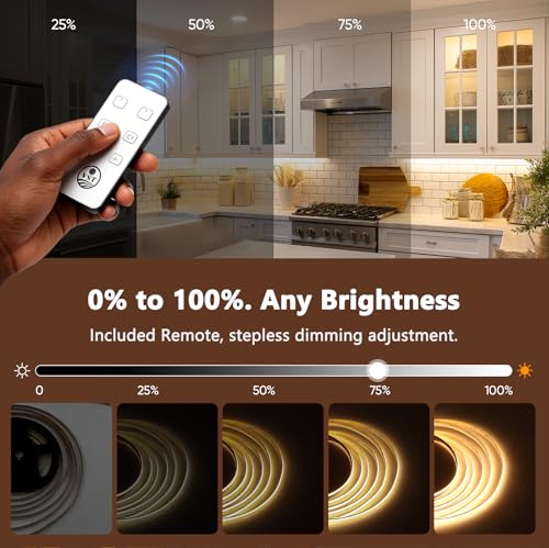 Image of VST 16.4ft COB LED Strip Lights, 24V Dimmable CCT 2700K-6500K High CRI 93, 2400LEDs Super Bright LED Tape with Double Layer FPCB, 60W LED Driver & Remote Controller, UL Listed for Cabinet Bedroom